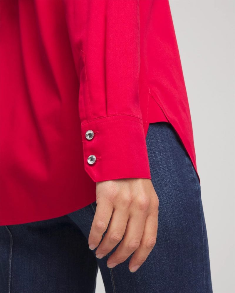 Chicos No Iron Rhinestone Button Shirt - CARMINE RED
