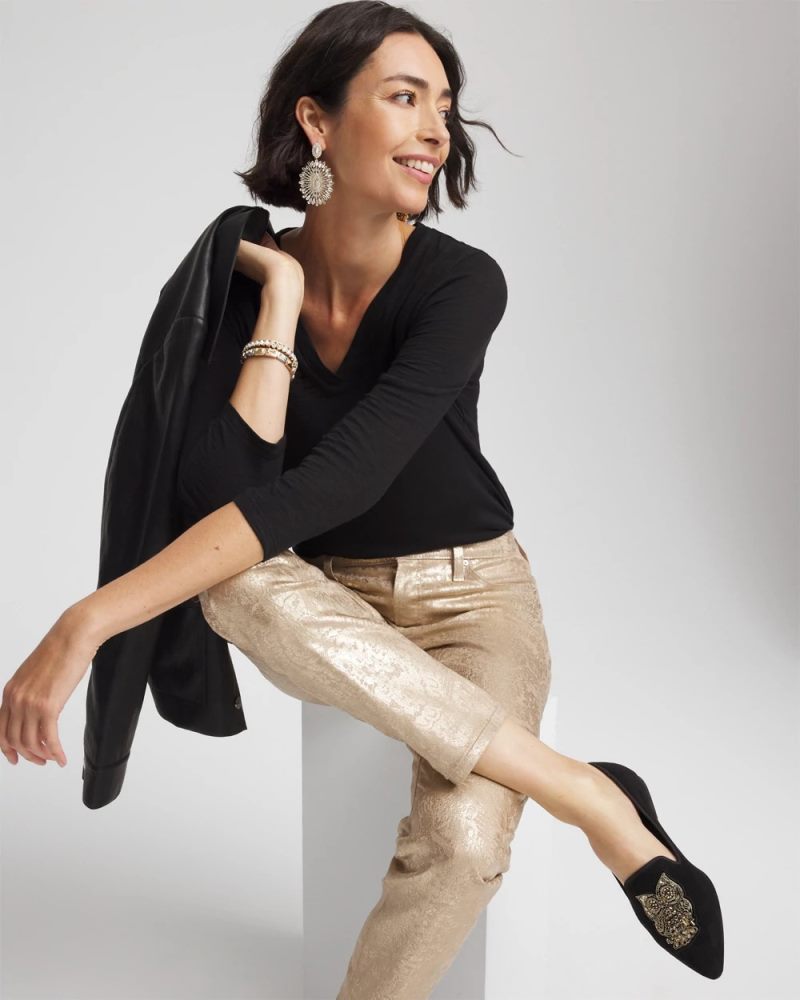 Chicos Slub 3/4 Sleeve Tee - BLACK