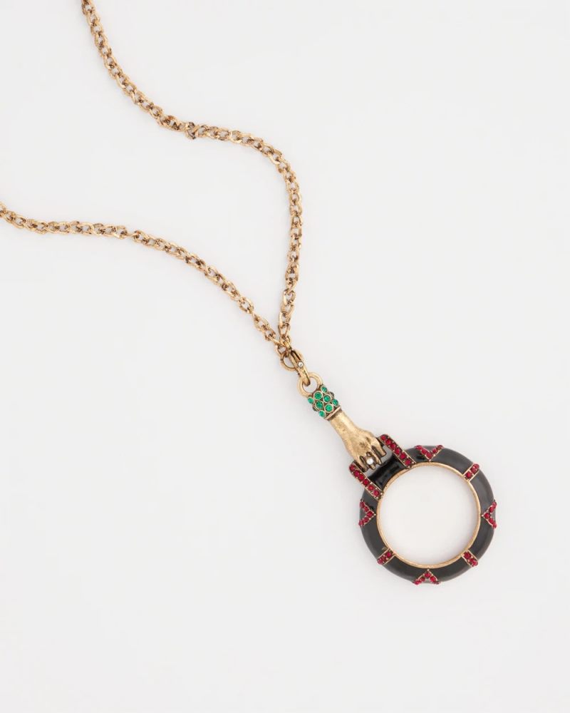 Chicos Hand Monocle Pendant Necklace - BLACK/GOLD