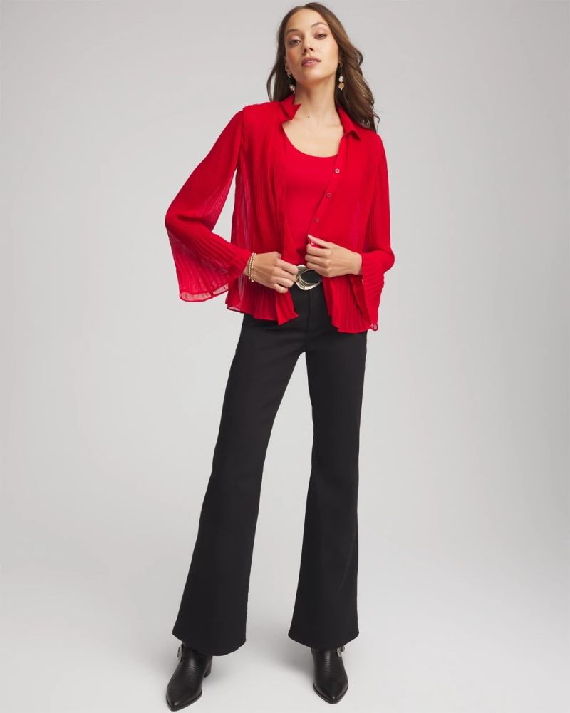 Chicos Pleated Georgette Blouse - CARMINE RED