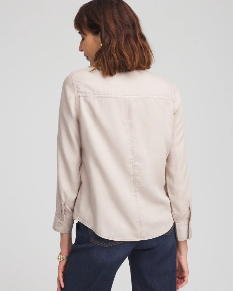 Chicos Split Cuff Denim Pocket Shirt - HELIUM
