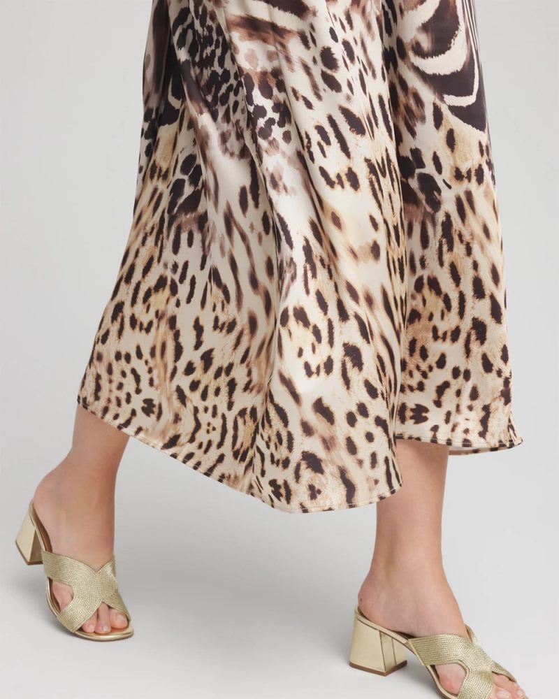 Chicos Animal Bengal Marks Faux Satin Skirt - BLACK
