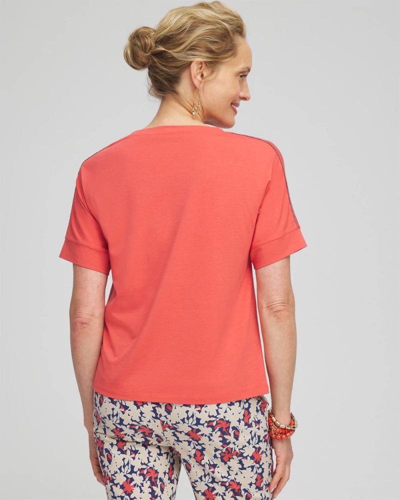 Chicos Touch of Cool™ Caviar Bead Detail Tee - CORAL ZINNIA