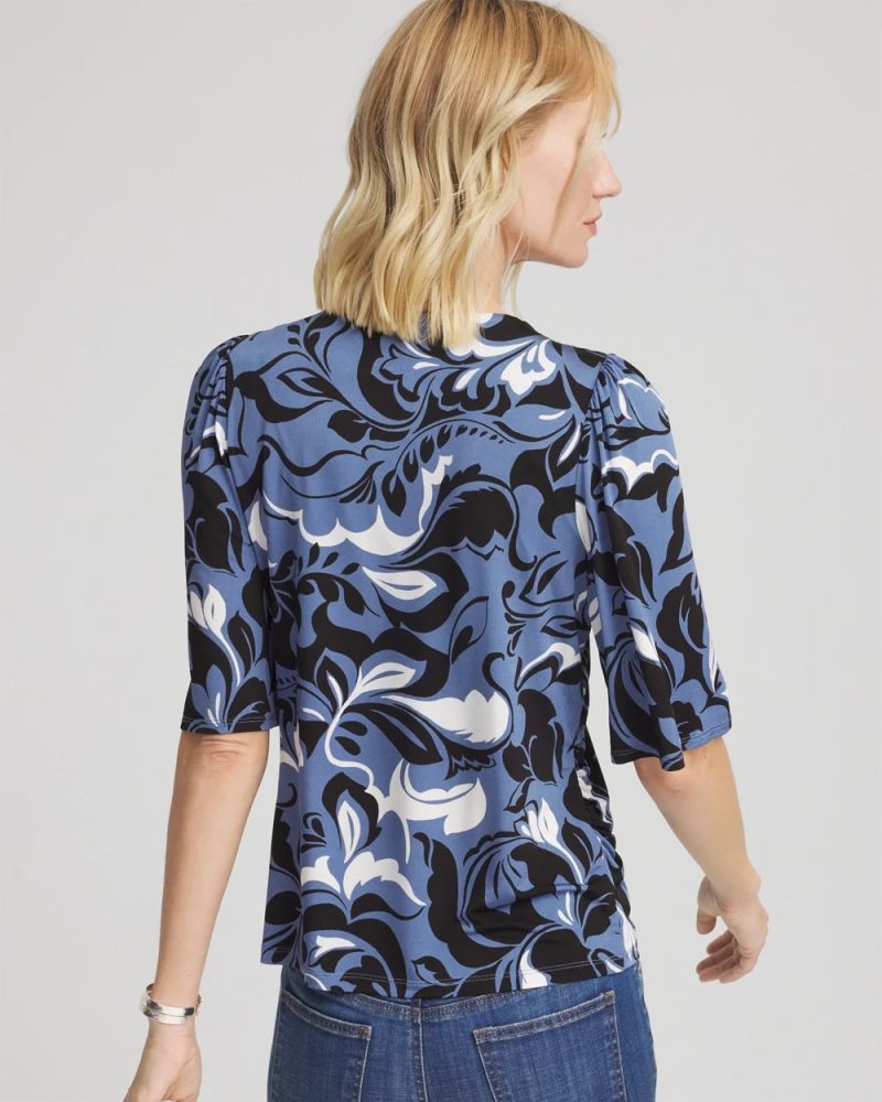 Chicos Stretch-Knit Flutter-Sleeve Tee - BLUE LOTUS