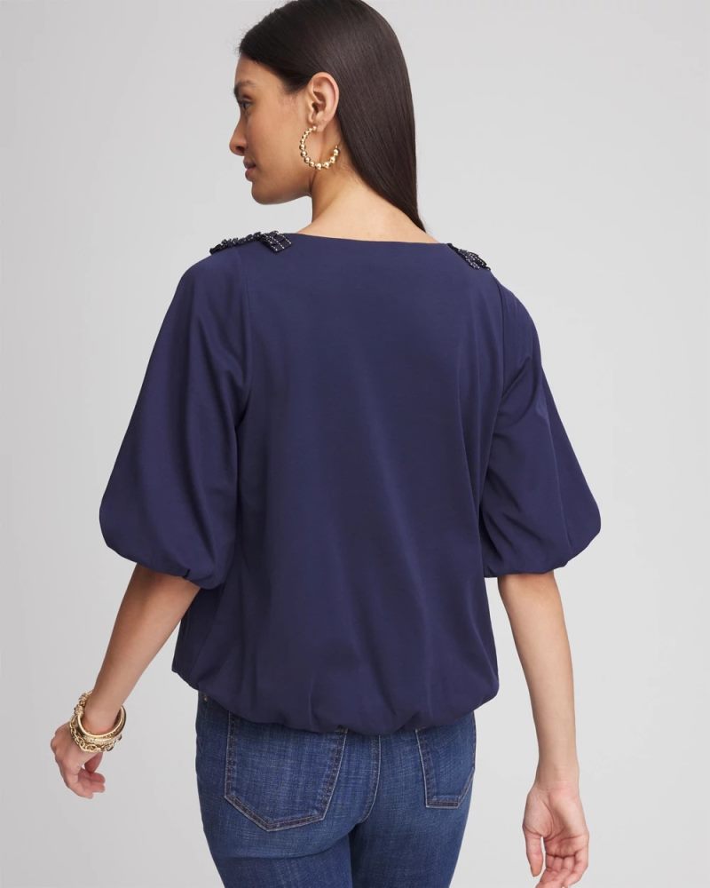 Chicos Bubble Hem Pleated Cotton Top - PASSPORT BLUE