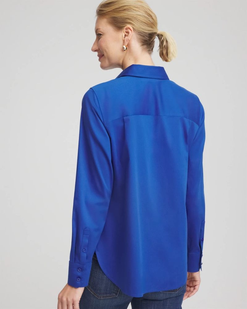 Chicos No Iron Stretch-Sateen Shirt - COBALT STONE
