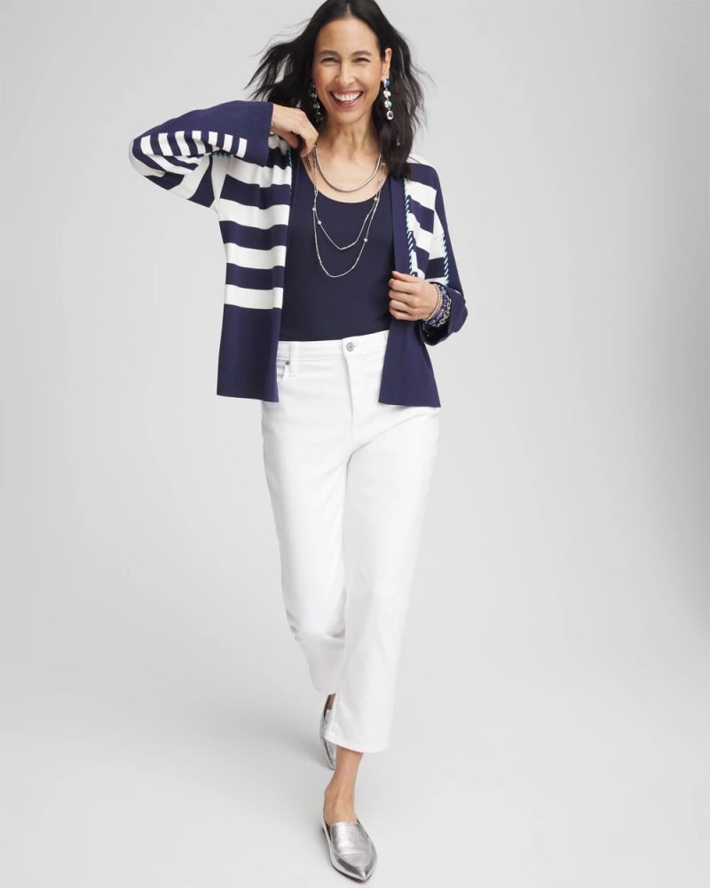 Chicos Striped Cardigan - PASSPORT BLUE
