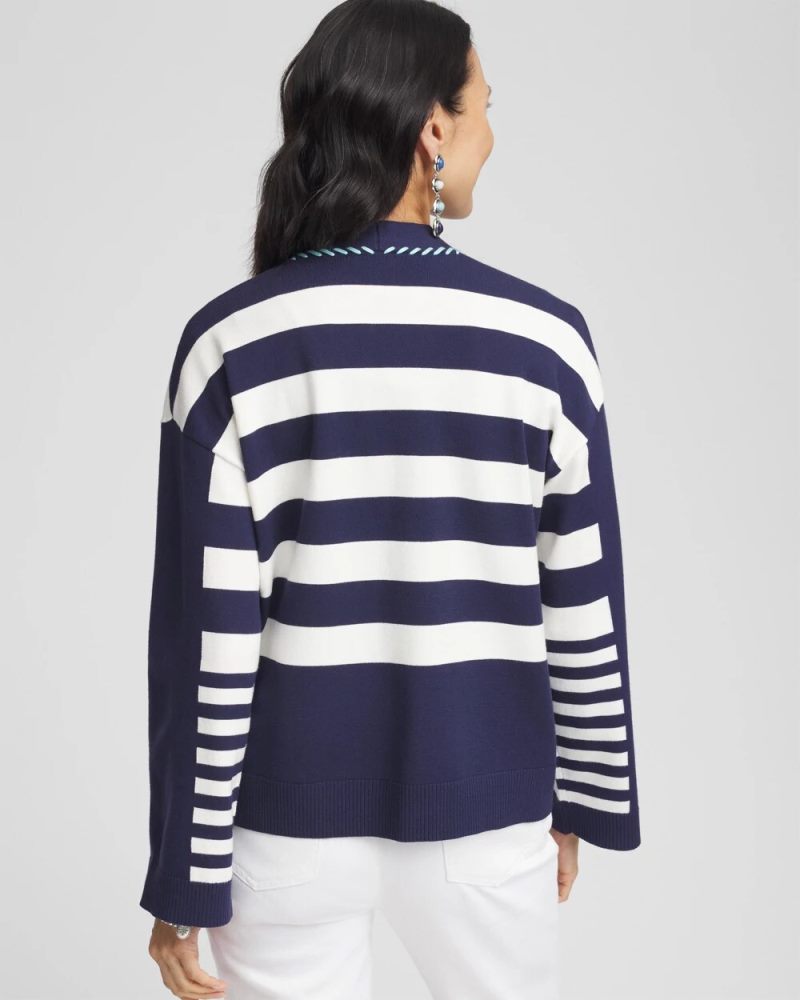 Chicos Striped Cardigan - PASSPORT BLUE