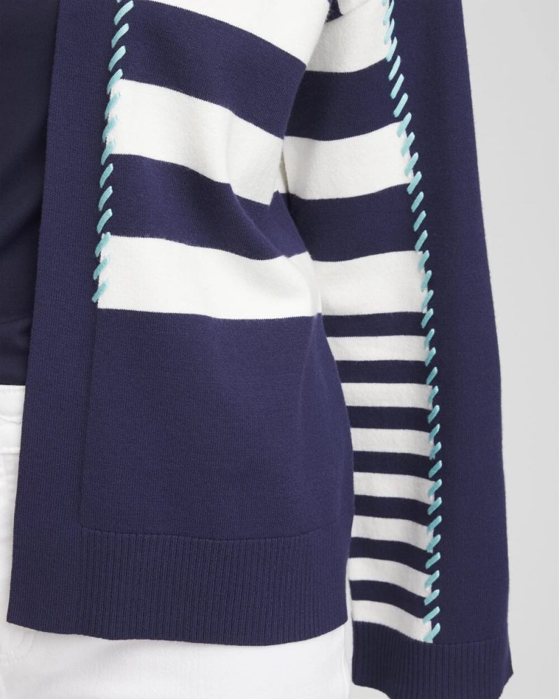 Chicos Striped Cardigan - PASSPORT BLUE