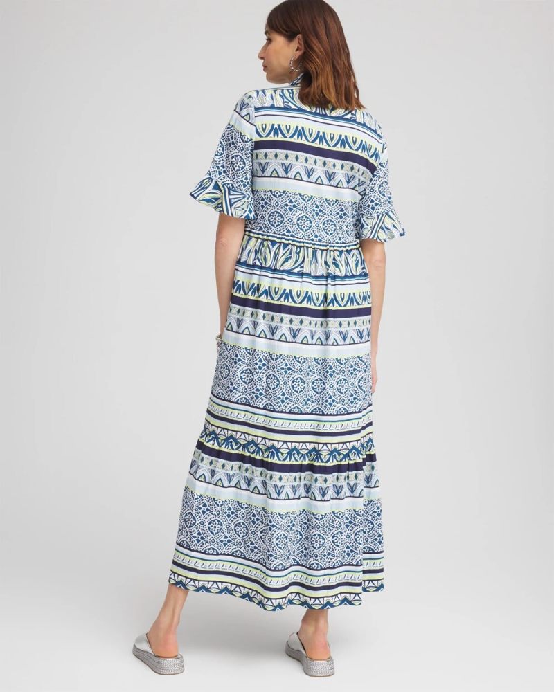 Chicos Flutter-Sleeved Maxi Dress - SEAPORT BLUE