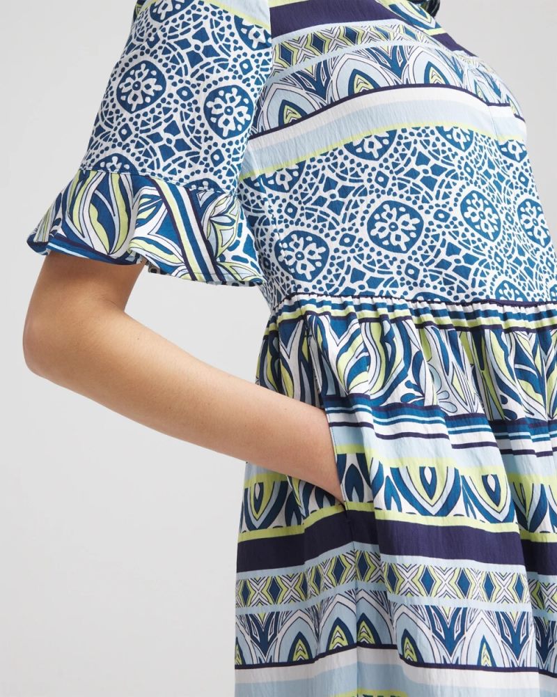 Chicos Flutter-Sleeved Maxi Dress - SEAPORT BLUE