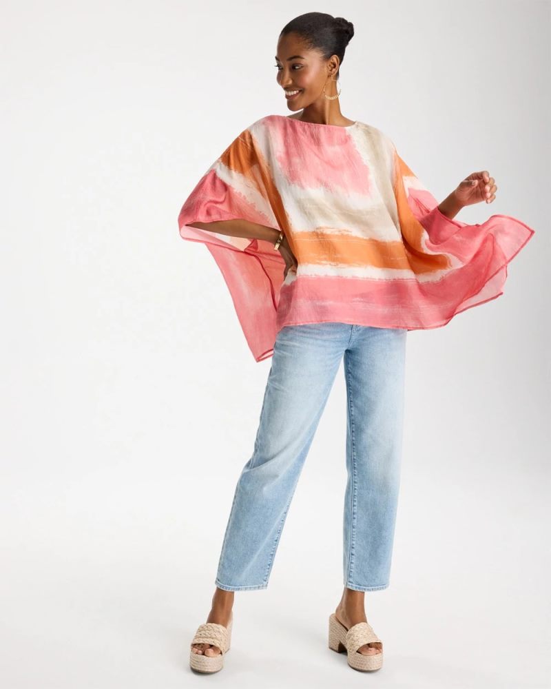 Chicos Printed Poncho - CORAL