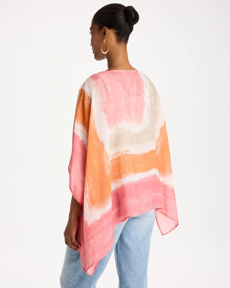 Chicos Printed Poncho - CORAL