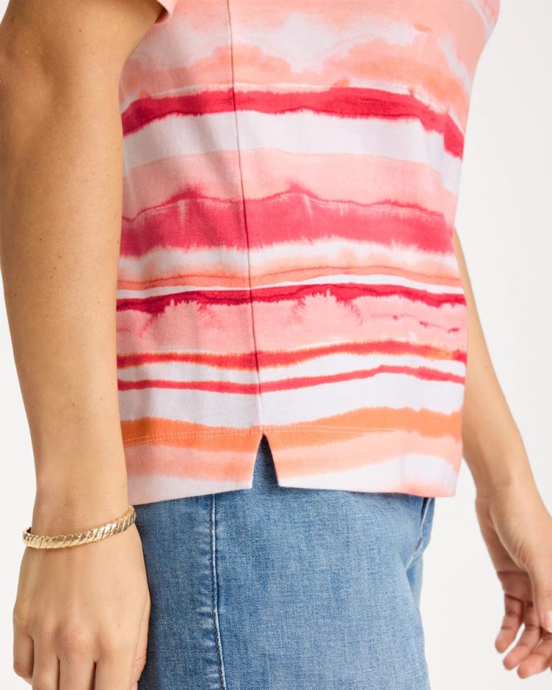 Chicos Grotto Mist Pima Elbow Sleeve Tee - CALYPSO CORAL