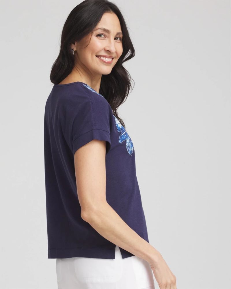 Chicos Zenergy® UPF Knit Applique Dolman Top - PASSPORT BLUE
