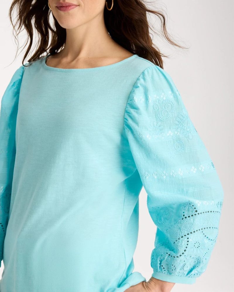 Chicos Cotton Eyelet Sleeve Tee - BONDI BLUE