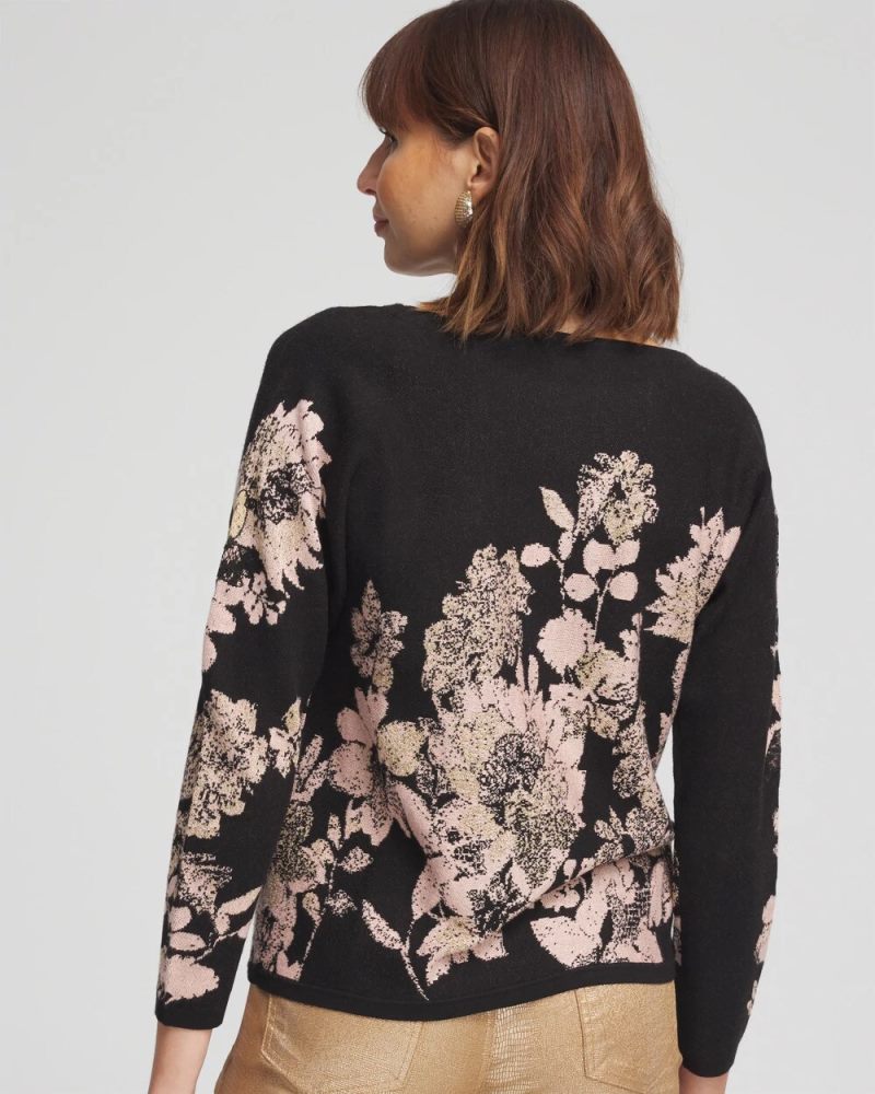 Chicos Foil Dolman-Sleeve Sweater - BLACK
