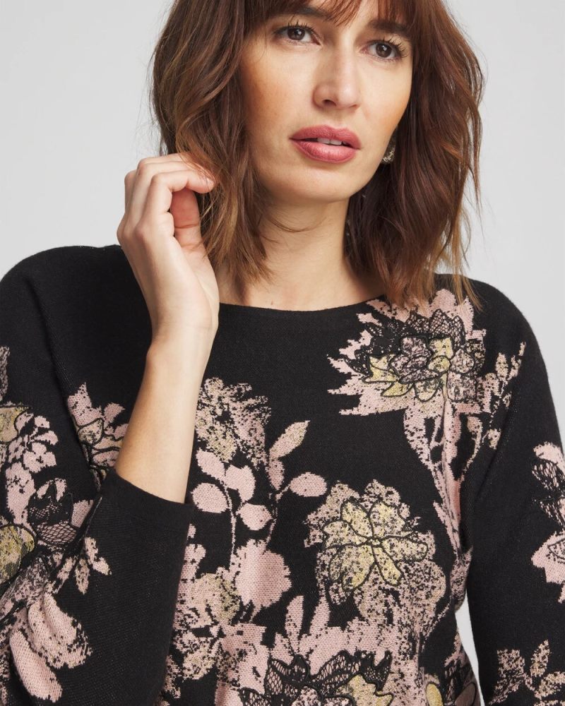 Chicos Foil Dolman-Sleeve Sweater - BLACK
