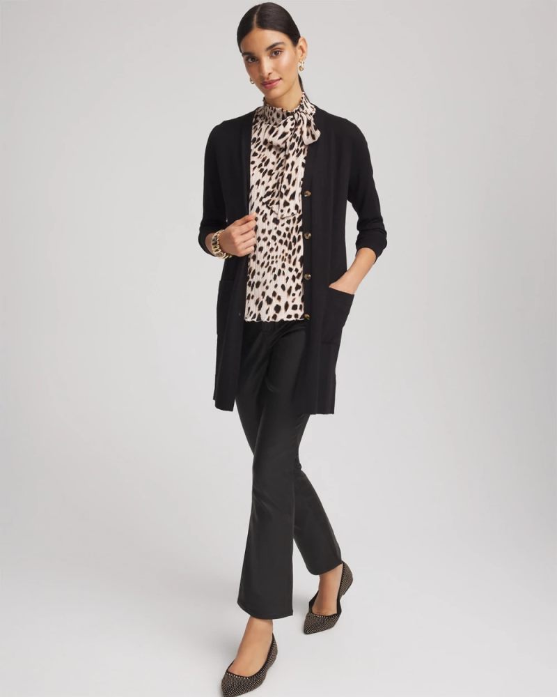 Chicos Ella Pocketed Cardigan Sweater - BLACK