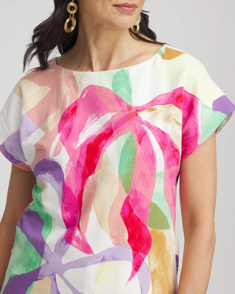 Chicos Blooms Short Sleeve Dolman Tee - ALABASTER