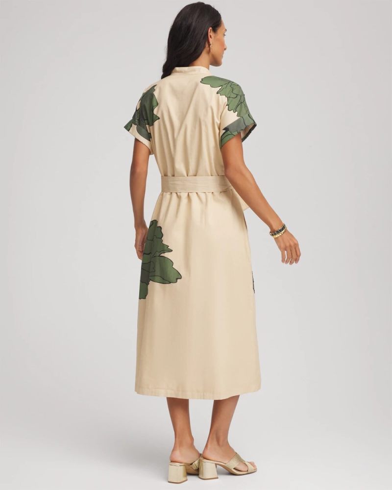 Chicos Printed Cotton-Voile Popover Midi Dress - SANDSTONE