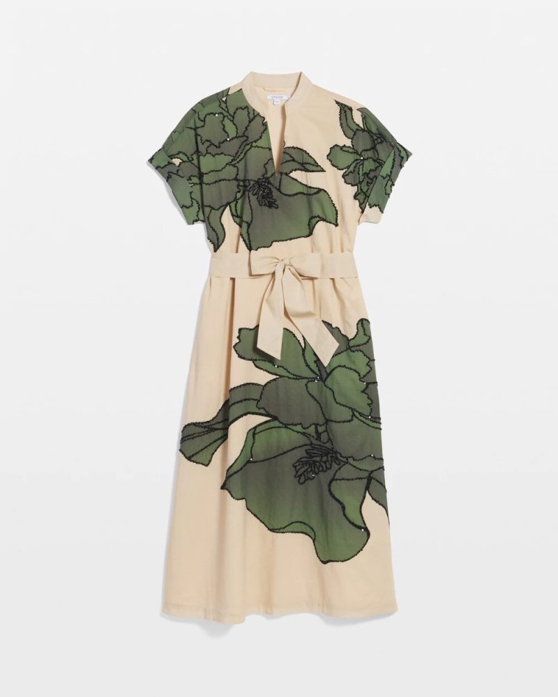 Chicos Printed Cotton-Voile Popover Midi Dress - SANDSTONE