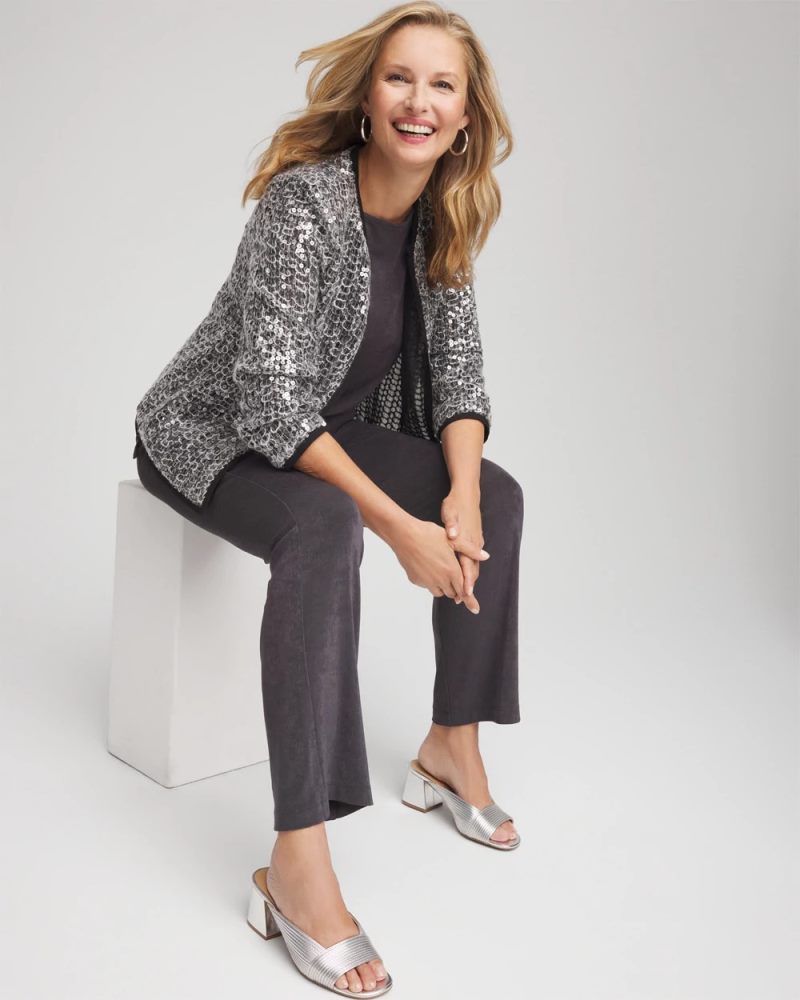Chicos Travelers™ Collection Refined Sequins Netted Jacket - SERENE GRAY