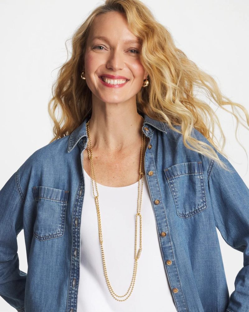 Chicos Long Gold Ball Chain Single Strand - GOLD