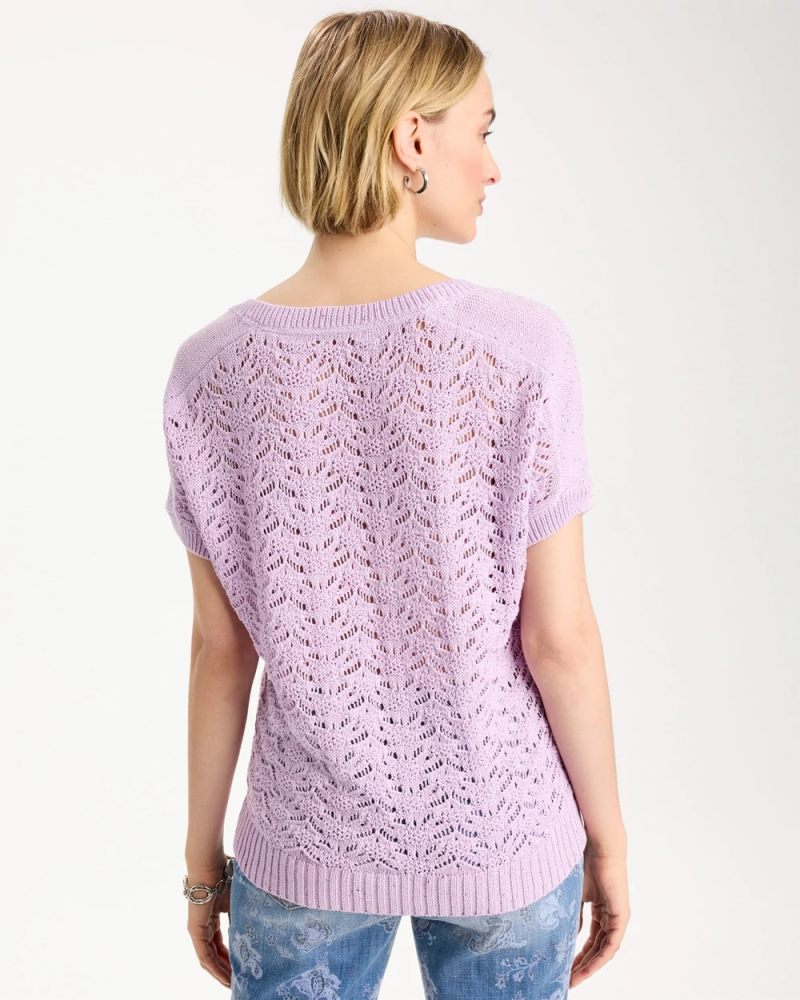 Chicos Sequin Pointelle Pullover - ORCHID MIST