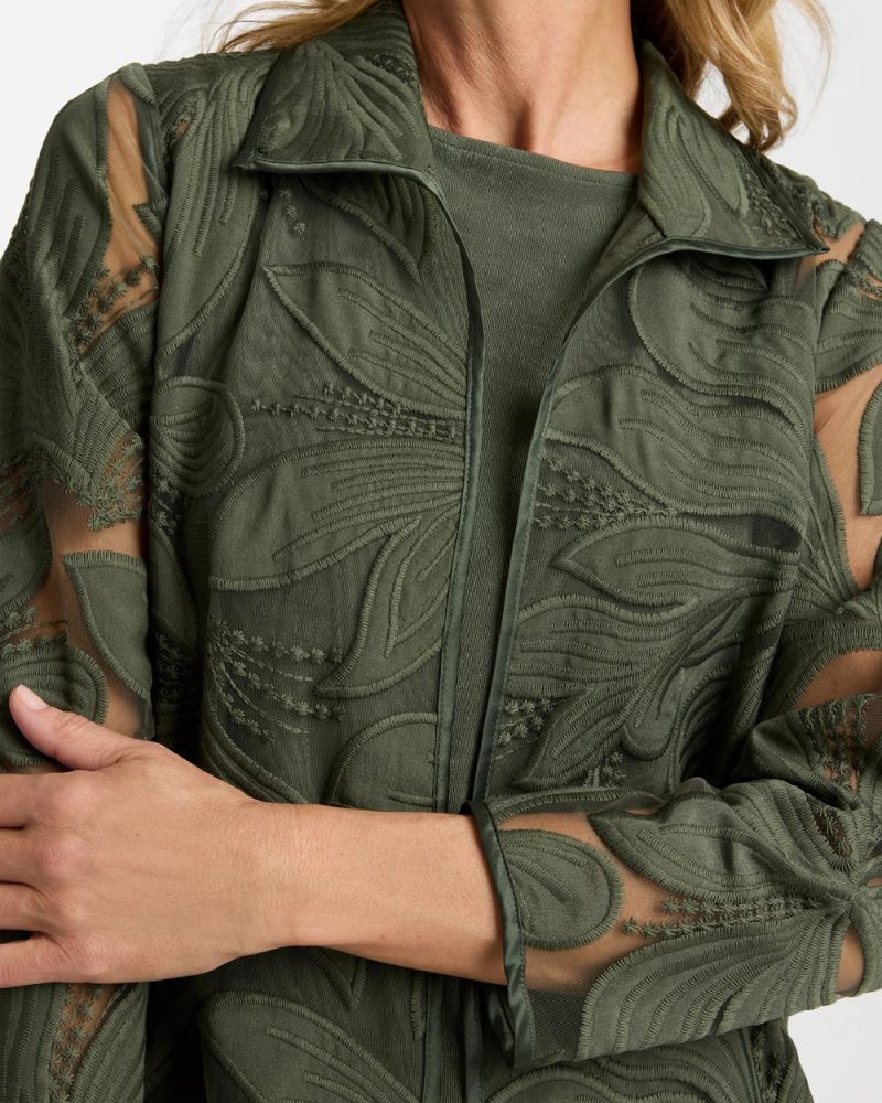Chicos Travelers™ Collection Applique Embroidered Jacket - KELP FOREST