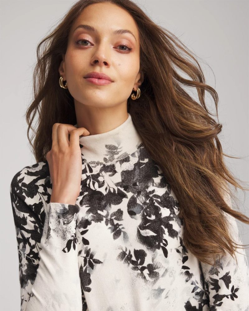 Chicos Ella Houndstooth Mockneck Sweater - ENGLISH CREAM