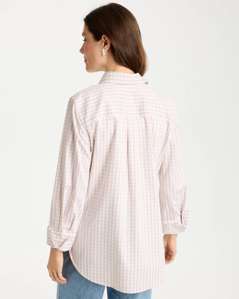 Chicos No Iron Stretch Neutral Gingham Shirt - SMOKEY TAUPE