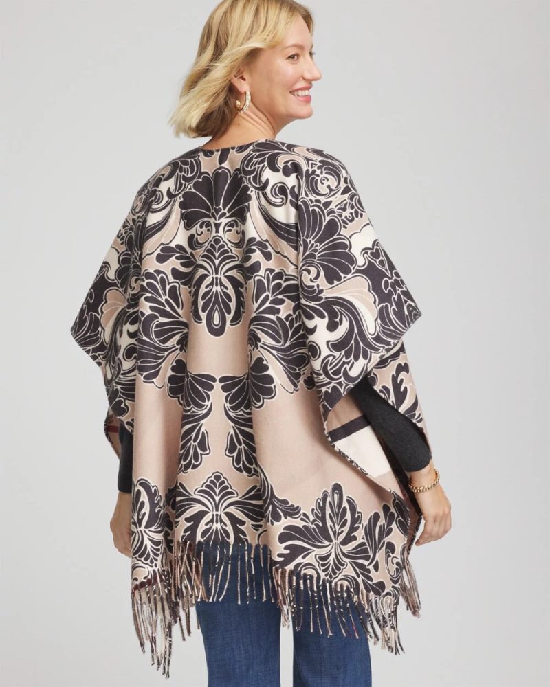 Chicos Reversible Printed Fringe Ruana - CHAMPAGNE FIZZ