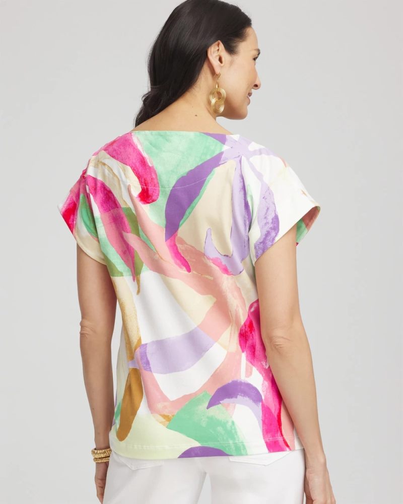 Chicos Blooms Short Sleeve Dolman Tee - ALABASTER
