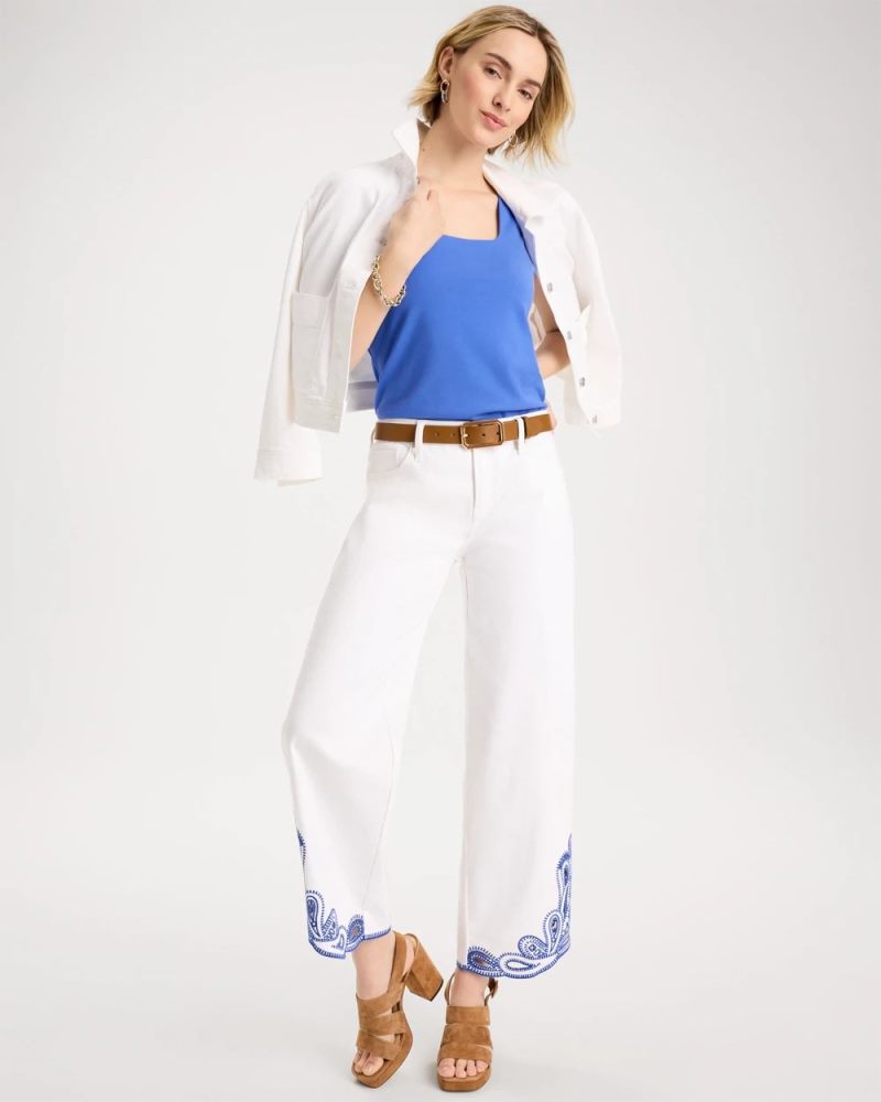 Chicos Girlfriend Wide-Leg Cutout Crop Jean - ALABASTER