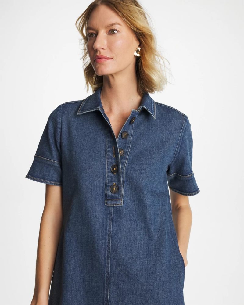 Chicos Button Front Denim Dress - CAYMAN INDIGO