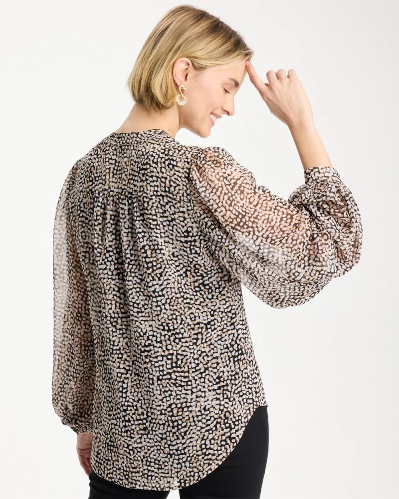 Chicos Georgette Printed Squares Blouse - BLACK