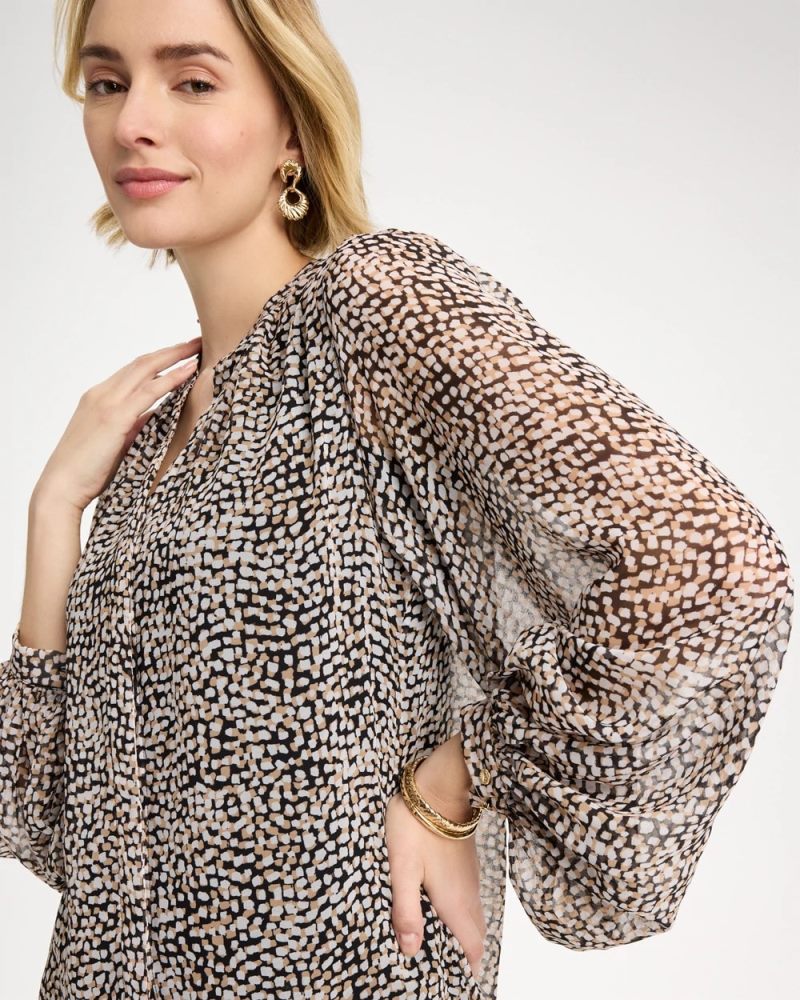 Chicos Georgette Printed Squares Blouse - BLACK