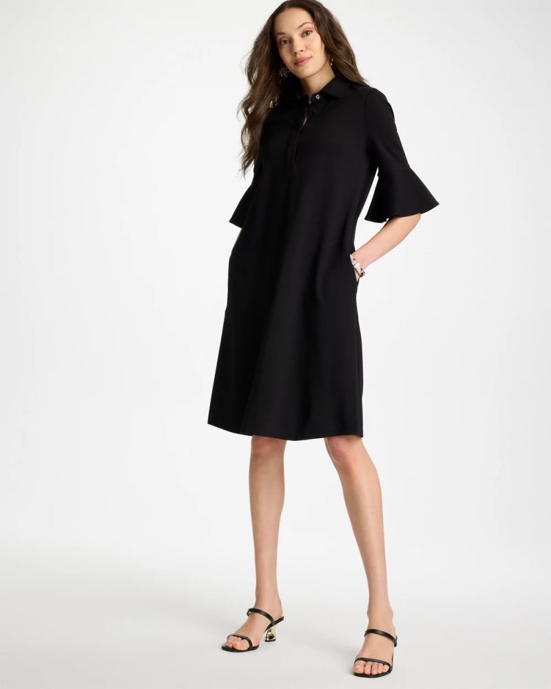 Chicos Knit Flounce Sleeve Dress - BLACK