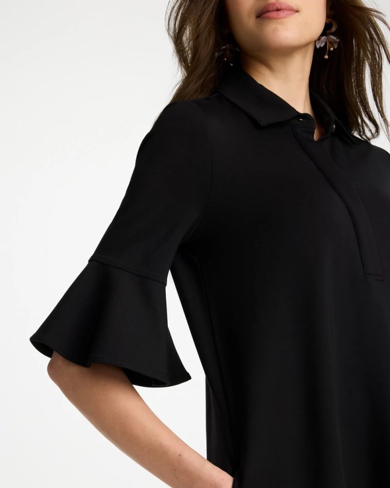 Chicos Knit Flounce Sleeve Dress - BLACK