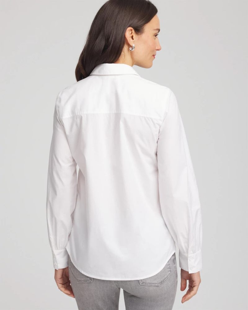 Chicos Jeweled Poplin Shirt - ALABASTER