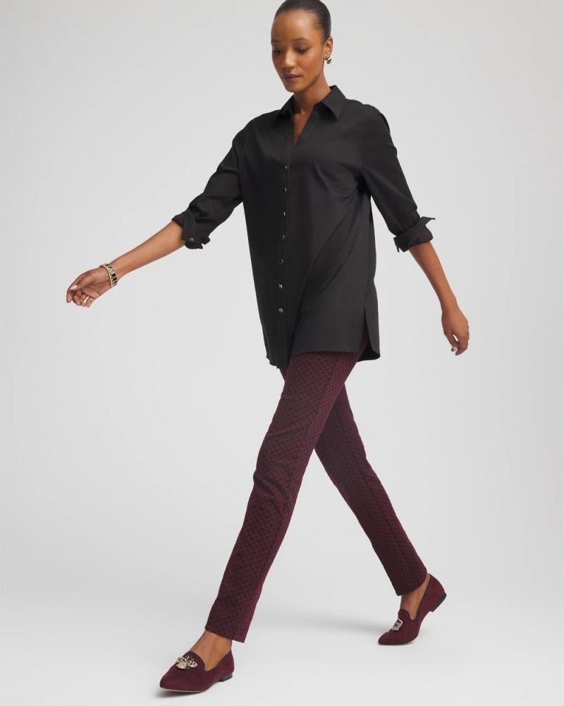 Chicos Circle Jacquard Juliet Slim Ankle Pants - BLACK