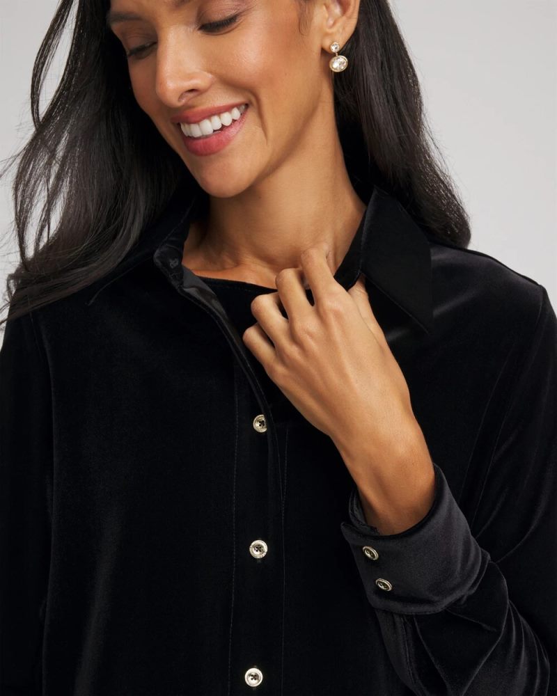 Chicos Travelers™ Velvet Button-Down Shirt - TRAVELERS BLACK