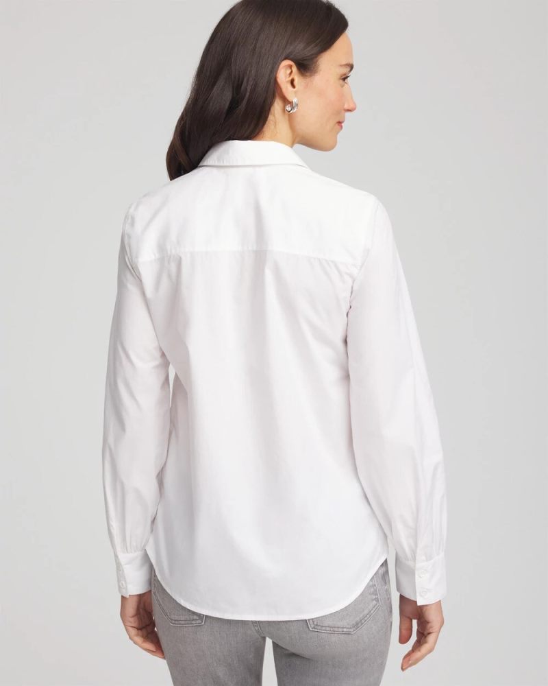 Chicos Jeweled Poplin Shirt - ALABASTER