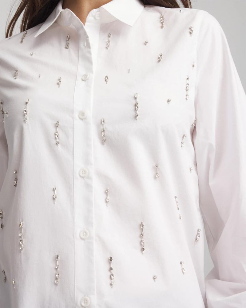 Chicos Jeweled Poplin Shirt - ALABASTER