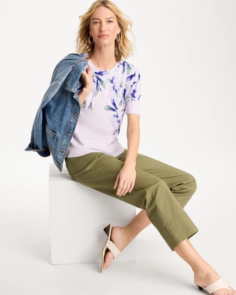 Chicos Ella Short-Sleeve Orchid Sweater - ORCHID MIST