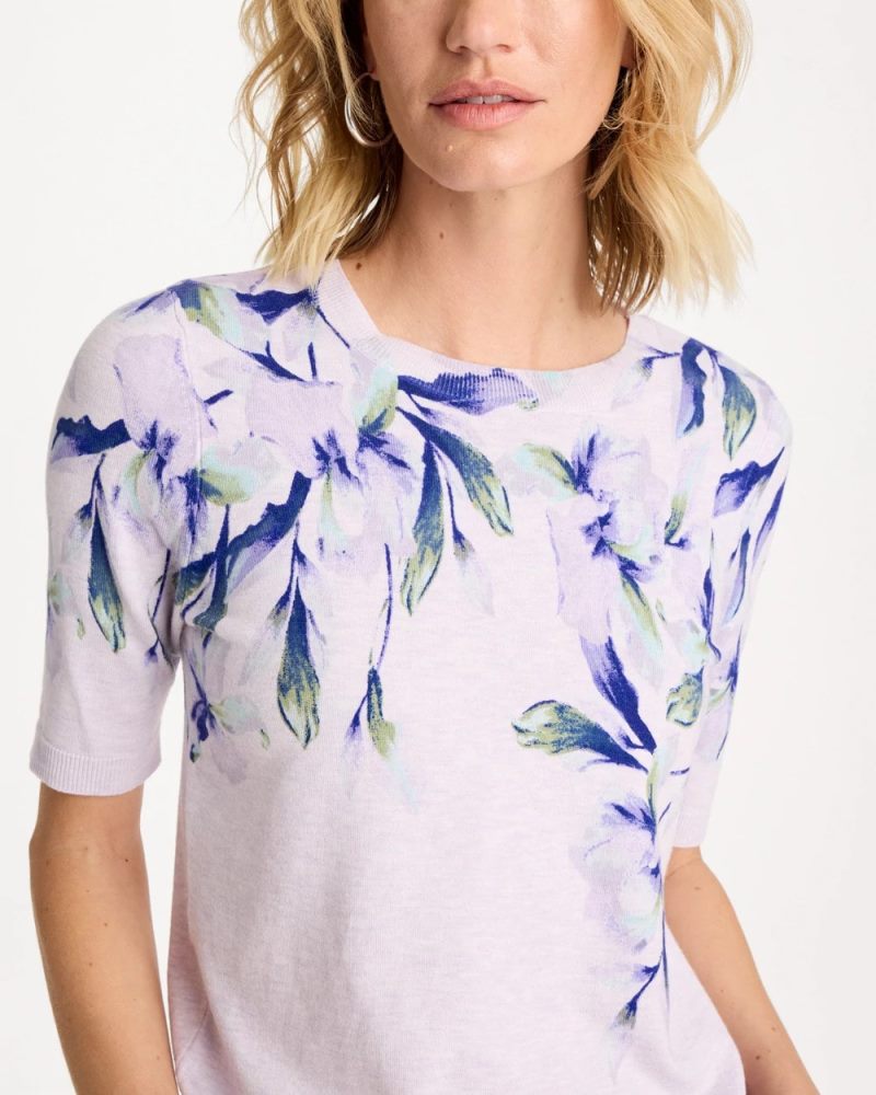 Chicos Ella Short-Sleeve Orchid Sweater - ORCHID MIST
