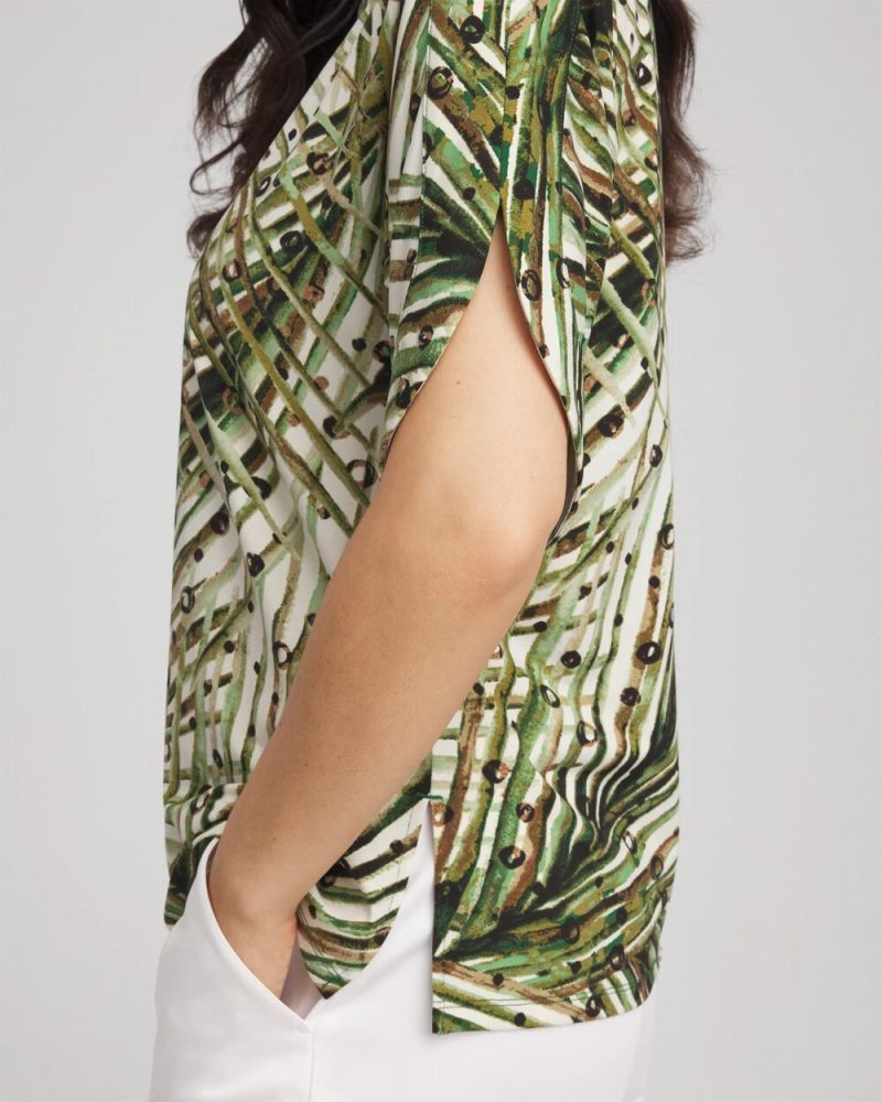 Chicos Palm-Frond-Motif Jersey Dolman Tee - ECRU