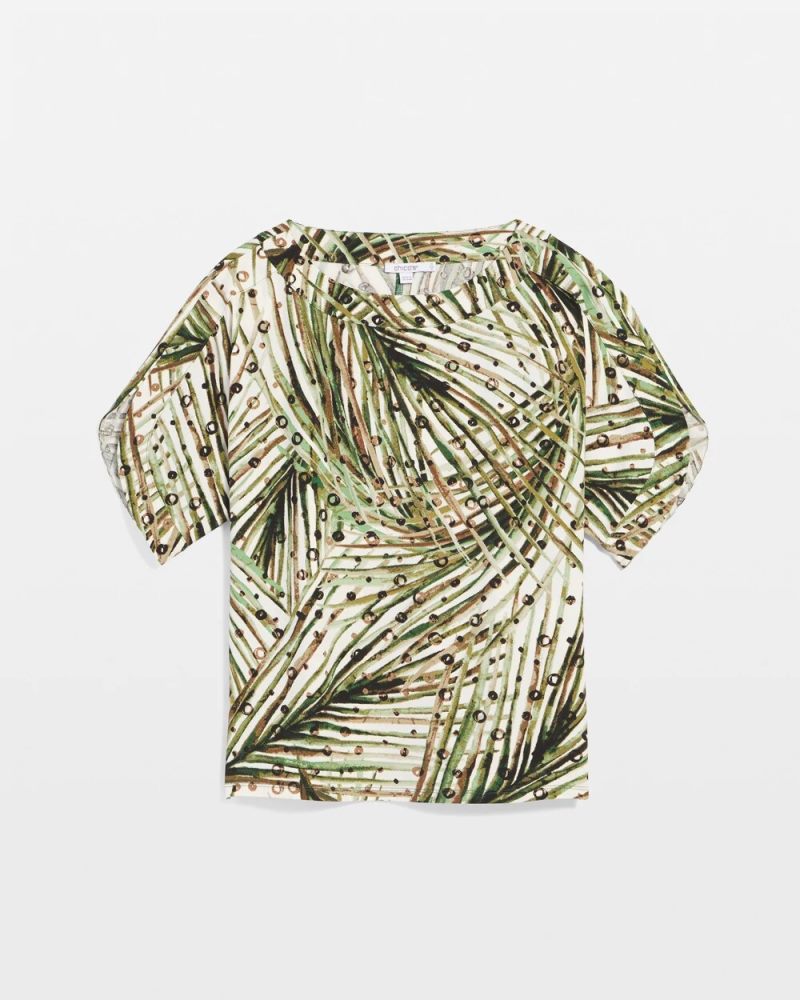 Chicos Palm-Frond-Motif Jersey Dolman Tee - ECRU