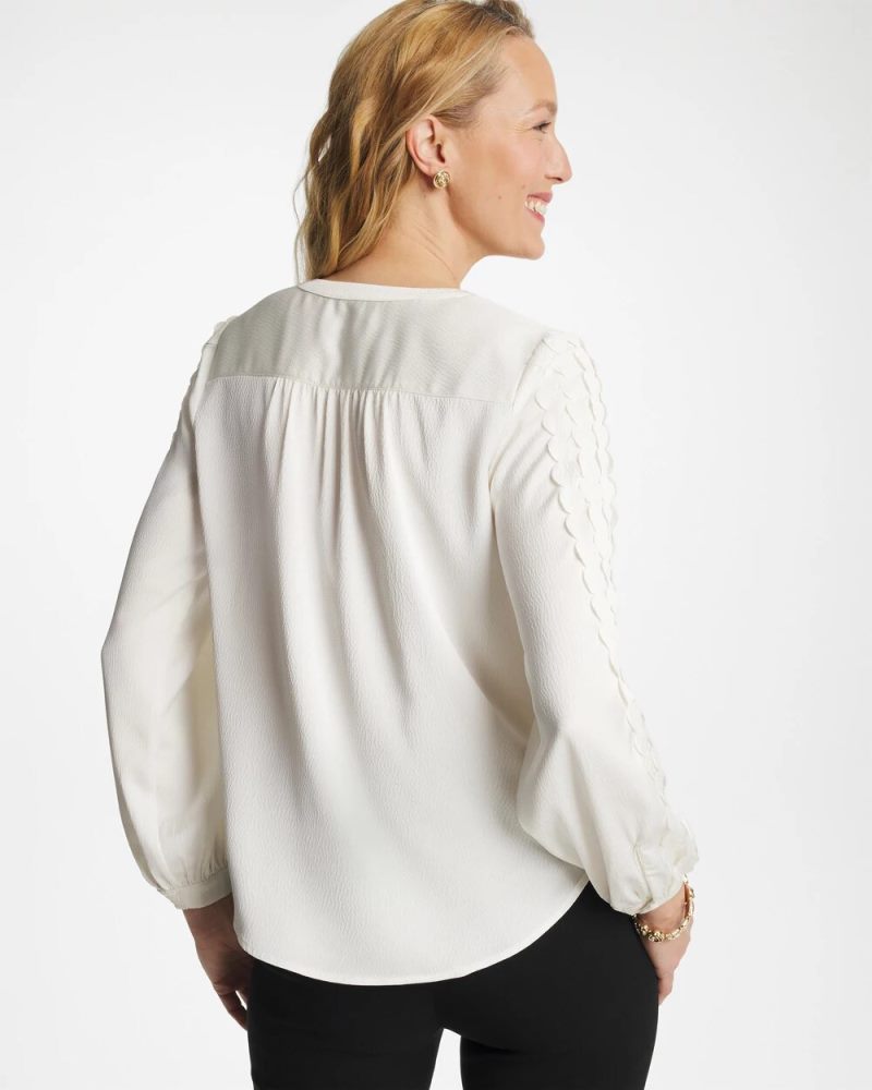 Chicos Laser Cut Crinkle Blouse - ECRU